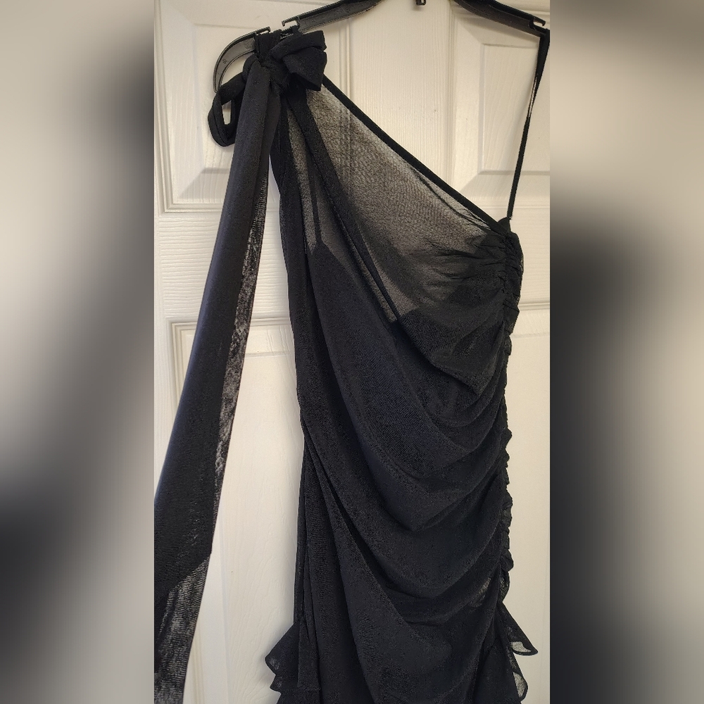 Black One-Shoulder Ruffle Dress - Picture 2 of 5